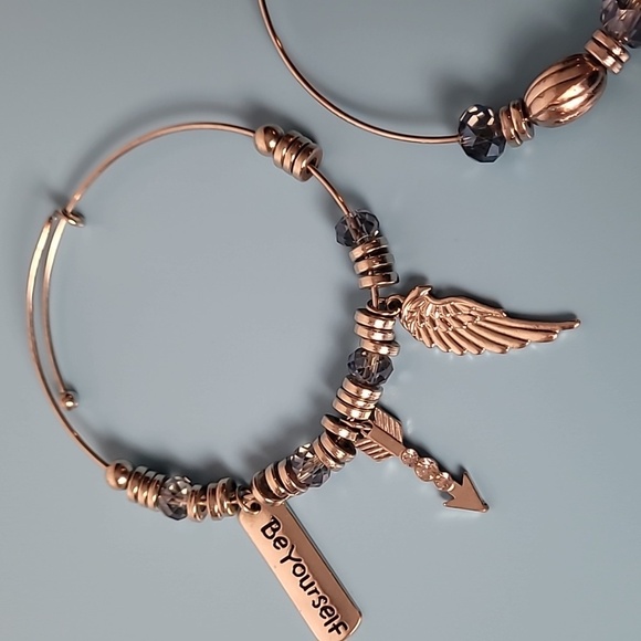 Silver Bracelet Set Blue Beads & Silver Rings with Charms - Picture 6 of 7